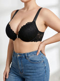 Plus Size Lace Women's Bra Front Closure Push Up Underwire Brassiere Wide Strap Comfortable Thin B C D E Cup Bra Women