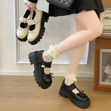 Sweet Bowknot Lace Strap Platform Mary Jane Shoes Women Korean Patent Leather Jk Lolita Shoes Woman 2025 Thick Heel Pumps Female