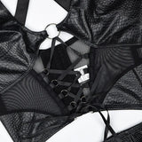 Toucheart Erotic Lingerie New High-quality Leather and Fabric Spliced mesh Sexy Strap Cross Halter Neck Sexy Hot Underwear Set