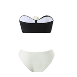 sexy 3d flower bandeau bikinis sets 3pcs with long mesh split skirt black white patchwork swimsuit bathing suit beach outfits
