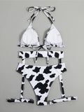 Sexy With Garter Spots Halter Bikini Female Swimsuit Women Swimwear Three-pieces Bikini set Bather Bathing Suit Swim Lady K4439
