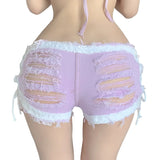 Summer Sexy Women Shorts Hot Denim Pants Female Girls Sea Sand Beach Bar Night Club Holes Casual Charming Elegant Beautiful B01P