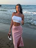 Foridol Autumn Winter Burgundy Satin Skirt Women Party Silk Skirt High Waist Straight Long Faldas Mujer Christmas Skirt