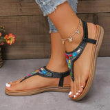 Colorful Crystal Bohemian Sandals Women Summer Anti Slip Clip Toe Beach Sandles Woman Comfy Flat Heel Gladiator Sandalias Mujer