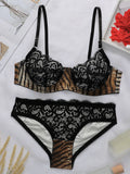 Women's sexy bra set 2-piece leopard print lace lingerie set European and American hot fashion style A3135