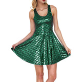 Cocktail Dress Womens Glitter Costume Party Dresses Swing A Line Metallic Shiny Festival Outfit Cosplay Fish Scale Vestidos