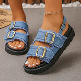 2026 Summer Denim Platform Sandals Women Fashion Buckle Thick Bottom Rome Sandles Woman Plus Size Non Slip Soft Sole Sandalias