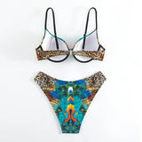 XS-XXL Sexy Peacock Leopard Print High Waist Push Up Bikini Set Two Pieces Swimsuit Beachwear Bathing Suit Swimwear Biquini