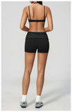 Breathable Striped Patchwork Yoga Clothing Women Fake Two-piece Sports Bra Folding High Waist Shorts Gym Running Fitness Suit