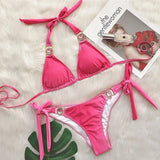 3 Colors Sexy Bikini Women Gradient Swimwear Swimsuit Luxe Crystal Diamond Halter Knot Strap Bikinis Set Bathing Suit Biquinis