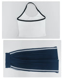 New Contrasting Striped Yoga Sets Women Hanging Neck Slim Sports Vest Gym Outfits High Waist Pocket Pants Running Fitness Suits