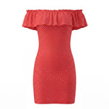 Women's Fashion Dress Ruffle Off Shoulder Sleeveless Dots Print Slim Fit Mini Dress for Party Club Dating Summer Streetwear