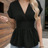 Summer V-Neck T-Shirt for Women Fashion Raglan Sleeve T-Shirt Casual Solid Color Multi-Color Women's Top