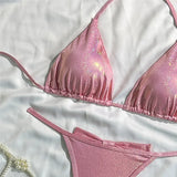 Glitter Sparkling Bow Halter Bikini Female Swimsuit Women Swimwear Two-Pieces Bikini Set Padded Bather Bathing Suit Swim V7567