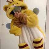 Cartoon Honeybee Pajamas Robes Slipper Kigurumi Unicron Anime Flannel Nightgown Winter Nightdress Party Cosplay Costume Slipper