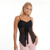 Women’s Solid Color Lace Halter Tank Tops Summer Fashionable Spaghetti Strap Handkerchief Hem Sheer Camis Tops