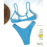 New Sexy Wrinkled Crinkled Bikini Female Swimsuit Women Swimwear Two-Pieces Bikini Set Mid Waist Bather Bathing Suit Swim V3032P