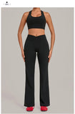 Breathable Stretch Yoga Sets Women Quick Drying Shockproof Sports Bra High Waist Bell Bottom Pants Gym Two-piece Fitness Suit