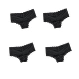 4Pcs/Set Women's Swim Fabric Lace Briefs Seamless Mid Waist Panties Solid No Show Underwear Cotton Gusset Plus Size 4XL