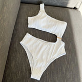 2026 Solid White One Piece Swimsuit Women Sexy Irregular Hollow Out Bikini One Shoulder Backless Monokini Summer Beach Swimwear