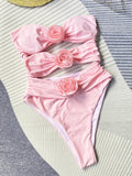 Sexy 3D Flowers Bandeau Monokini Hollow Out Female Swimwear One Piece Swimsuit Women High Cut Bathing Suit Swim Lady Beach wear