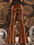 new European and American high-waisted slim shiny silver drape gold velvet bell-bottom casual pants