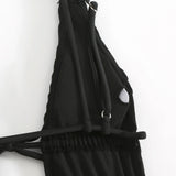 Sexy Wrinkled Swimsuit One Piece Deep V-Neck Bikini Thong Swimwear Bodysuits Women Biquini Bathing Suits Black and White 2 Color