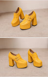 Plus Size Double Row Small Buckle Side Zipper Square Toe Double Layer Platform High Thick Heel Women's Pumps Shallow High Heels