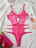 Women Lace Bodysuit Female Underwear Floral Embroidery Heart Shaped Ornament Design Bodycon