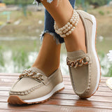 Fashion Metal Chain Soft Sole Flats Shoes Women Spring Autumn Pu Leather Platform Loafers Woman Slip On Non Slip Casual Shoes