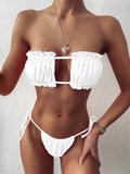 12 Colors Sexy Bikini Bandeau Women Pleated Hollow Swimsuit Swimwear Female Mini Thong Bikinis Set Bathing Suit Bikini Brasileno