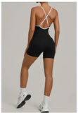 Spring/summer Women's Contrasting Yoga Jumpsuit Hollow Out Cross Back Camisole One Piece Sports Suit Hip Lifting Fitness Romper
