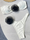 3D Flowers Striped Bikinis Strapless Bandeau Bikini 2025 Female Swimsuit Women Swimwear Two-pieces Bikini Set Bathing Suit Swim