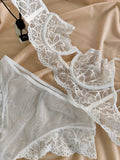 MOYISU French temptation lace big boobs small bra underwear ultra thin set transparent white sensory pure desire underwear