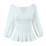 Foridol White Summer Linen Women Blouse Off Shoulder Lantern Sleeve Short Blouse Top 2025 Spring Smocked Pelpum Top New