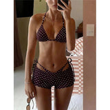 S - XL With Shorts Polka Dot Halter Bikini Female Swimsuit Women Swimwear Three-pieces Bikini Set Bather Bathing Suit Swim V8292