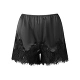 Women Patchwork Lace Satin Shorts Solid Color Low Elastic Waist Mini Bloomers Fashion Casual Summer Streetwear