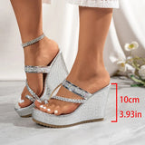 Fashion Crystal Wedges Heels Sandals Women Woven Clip Toe Chunky Platform Sandles Woman Summer Gold Silver High Heeled Slippers