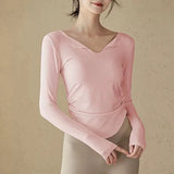 Women's yoga sports long sleeved, autumn and winter high-end slim fit small V-neck sports top fitness long sleeved T-shirt
