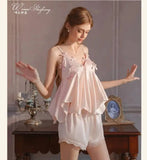 Elegant Strap Padded Sexy Loungewear Set Camisole And Shorts Two-piece Set Bowknot Pajamas For Women Summer Style Charming BE8K