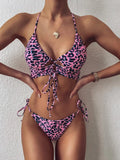 Sexy High Cut Leopard Bikini Women Thong Swimwear Female Swimsuit Two-pieces Bikini set Lace Up Bather Bathing Suit Swim Lady