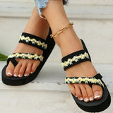 2025 Thick Bottom Clip Toe Slippers for Women Fashion Floral Fabric Wedge Sandals Woman Summer Eva Wear-Resistant Slides Female