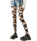 Sexy Black Ripped Fishnet Tights Women Gothic Punk Hollow Out Tight Mesh Pantyhose Stockings Leggings Emo Style Egirl Streetwear