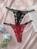 2pcs Ladies' New Lace Sexy Black And White Embroidered Flower Print Sexy Set Thong Underwear C2648
