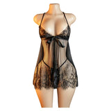 Summer Women Underwear Set Lace And Mesh Flower Babydoll Dress Woman See Through Nightdress V-neck Open Bra Sleep Skirt Nighties