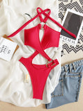 2026 New Sexy Hollow Out Women's Swimsuit Halter Lace-up Bodysuit Cross Bandage Backless Swimwear Push Up Bathing Suit Beachwear