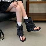 Summer New Flip-flops Sandals Women Vintage Gladiator Cool Boots Sexy Rivets Chunky Heels Shorts Punk Ankle Roman Boots 2026