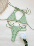 Sexy Halter Neck Chain Accents Bikini Women Swimwear Fashion Lady Double Strap Detail Biquini Swimsuit Mujer Beach Bathing Suit