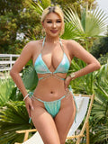 PU Faux Leather Bikinis Wrap Around Diamond Bikini Women Swimsuit Female Swimwear Two-pieces Bikini Set Halter Bathing Suit Swim