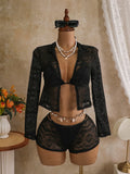 Women white black micro mini string bikini sets 4 pieces with hollow out cardigan tops and shorts swimsuit bathing suits biquini